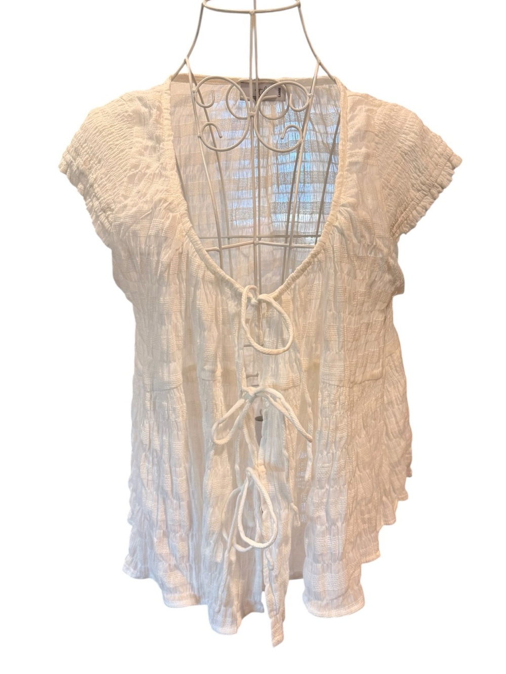 Stile Collection Womens White Cotton Top Gauze V Neck Cap Sleeve Size Large